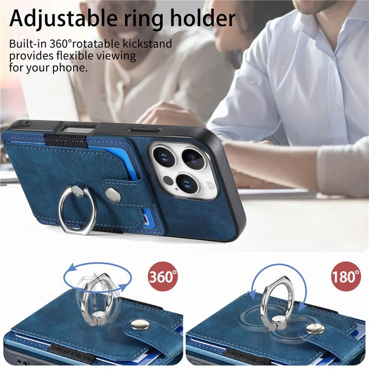D2 for iPhone 16 Pro Case Kickstand Leather+TPU Non-Slip Protective Cover Card Slots