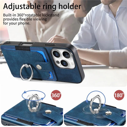 D2 for iPhone 16 Pro Case Kickstand Leather+TPU Non-Slip Protective Cover Card Slots