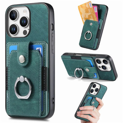 D2 for iPhone 16 Pro Case Kickstand Leather+TPU Non-Slip Protective Cover Card Slots