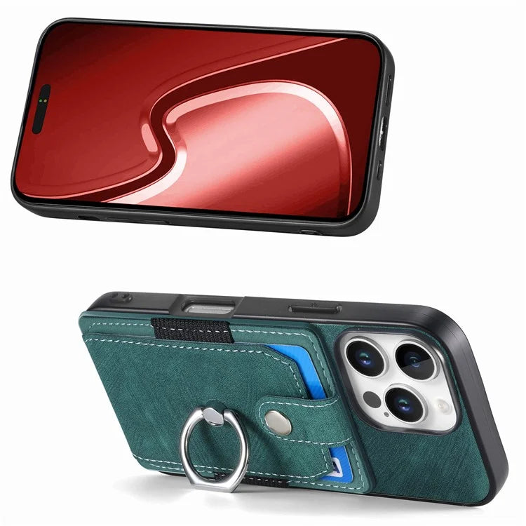 D2 for iPhone 16 Pro Case Kickstand Leather+TPU Non-Slip Protective Cover Card Slots