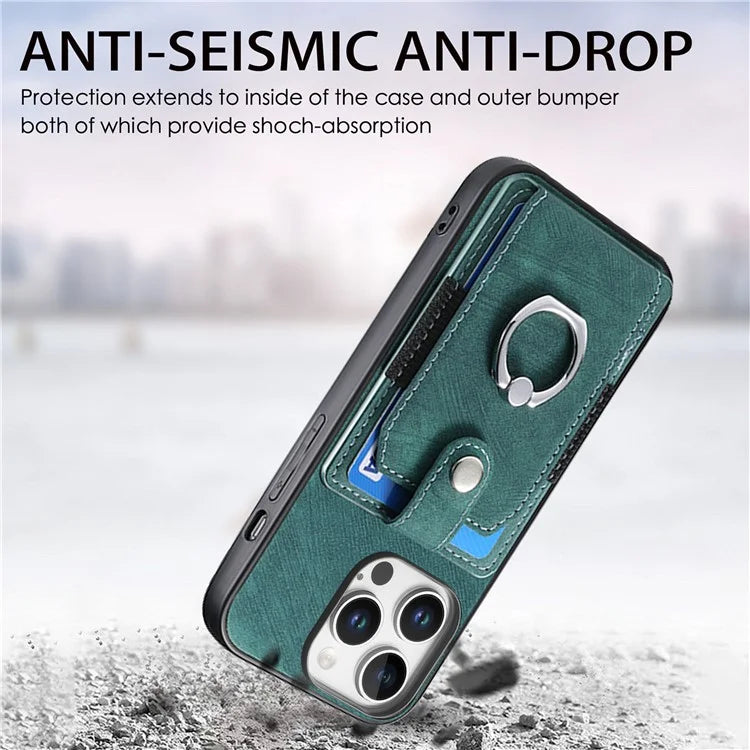D2 for iPhone 16 Pro Case Kickstand Leather+TPU Non-Slip Protective Cover Card Slots