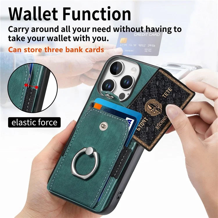 D2 for iPhone 16 Pro Case Kickstand Leather+TPU Non-Slip Protective Cover Card Slots