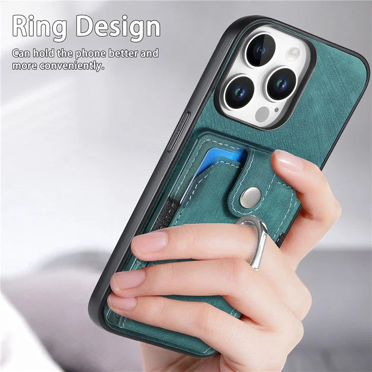 D2 for iPhone 16 Pro Case Kickstand Leather+TPU Non-Slip Protective Cover Card Slots