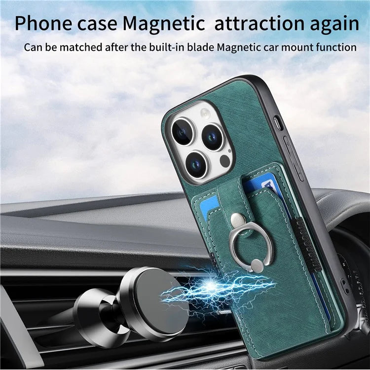 D2 for iPhone 16 Pro Case Kickstand Leather+TPU Non-Slip Protective Cover Card Slots