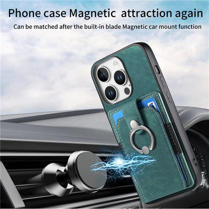 D2 for iPhone 16 Pro Case Kickstand Leather+TPU Non-Slip Protective Cover Card Slots