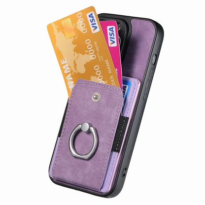 D2 for iPhone 16 Pro Case Kickstand Leather+TPU Non-Slip Protective Cover Card Slots