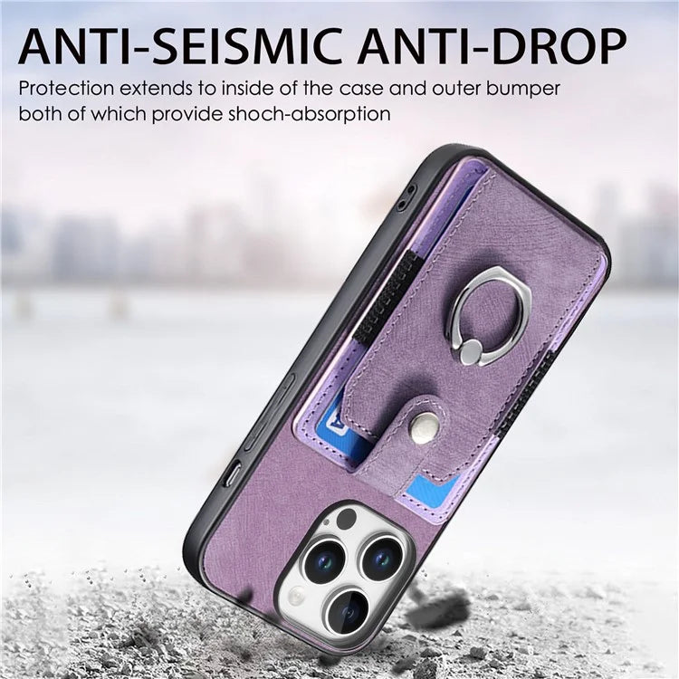 D2 for iPhone 16 Pro Case Kickstand Leather+TPU Non-Slip Protective Cover Card Slots