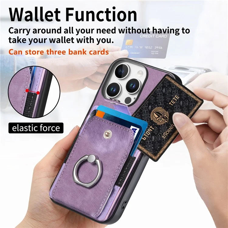 D2 for iPhone 16 Pro Case Kickstand Leather+TPU Non-Slip Protective Cover Card Slots