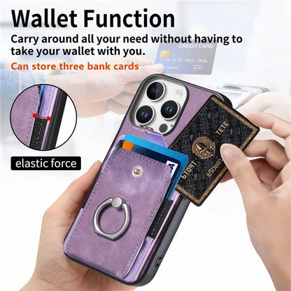 D2 for iPhone 16 Pro Case Kickstand Leather+TPU Non-Slip Protective Cover Card Slots