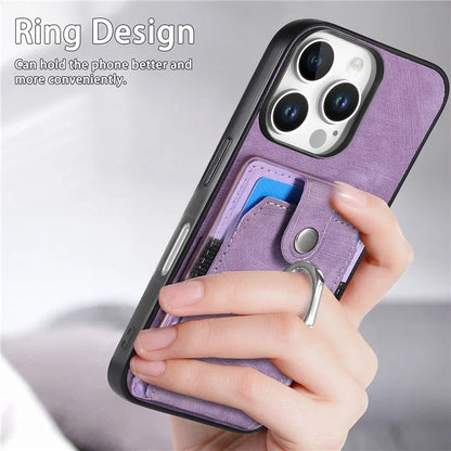 D2 for iPhone 16 Pro Case Kickstand Leather+TPU Non-Slip Protective Cover Card Slots