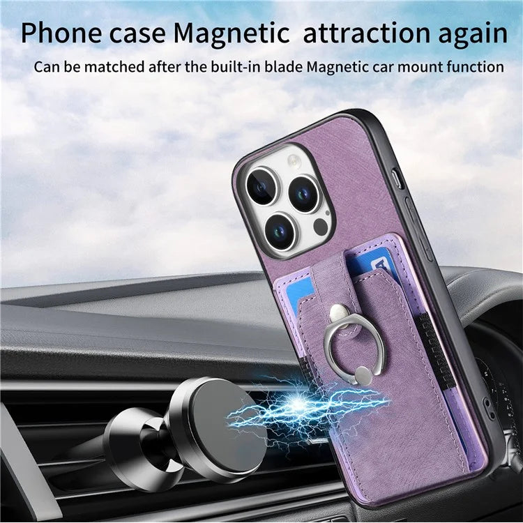 D2 for iPhone 16 Pro Case Kickstand Leather+TPU Non-Slip Protective Cover Card Slots
