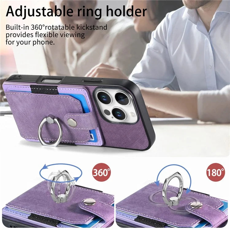 D2 for iPhone 16 Pro Case Kickstand Leather+TPU Non-Slip Protective Cover Card Slots