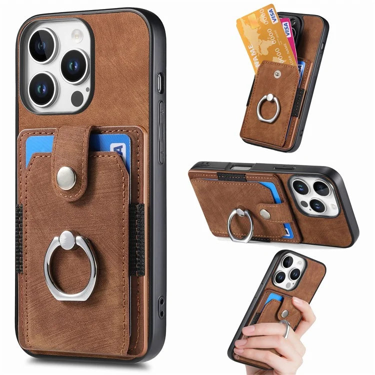 D2 for iPhone 16 Pro Case Kickstand Leather+TPU Non-Slip Protective Cover Card Slots