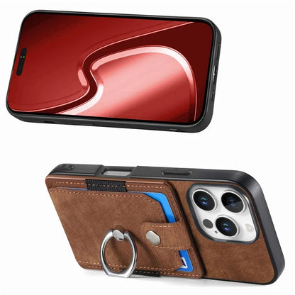 D2 for iPhone 16 Pro Case Kickstand Leather+TPU Non-Slip Protective Cover Card Slots