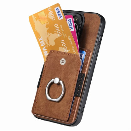 D2 for iPhone 16 Pro Case Kickstand Leather+TPU Non-Slip Protective Cover Card Slots