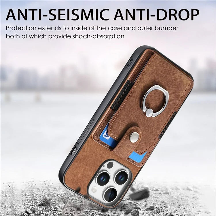 D2 for iPhone 16 Pro Case Kickstand Leather+TPU Non-Slip Protective Cover Card Slots
