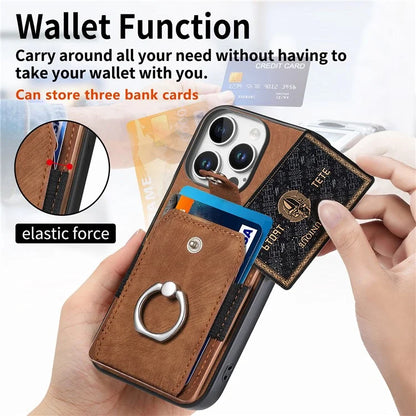 D2 for iPhone 16 Pro Case Kickstand Leather+TPU Non-Slip Protective Cover Card Slots