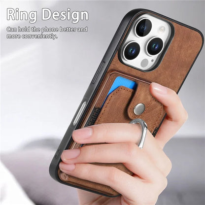 D2 for iPhone 16 Pro Case Kickstand Leather+TPU Non-Slip Protective Cover Card Slots