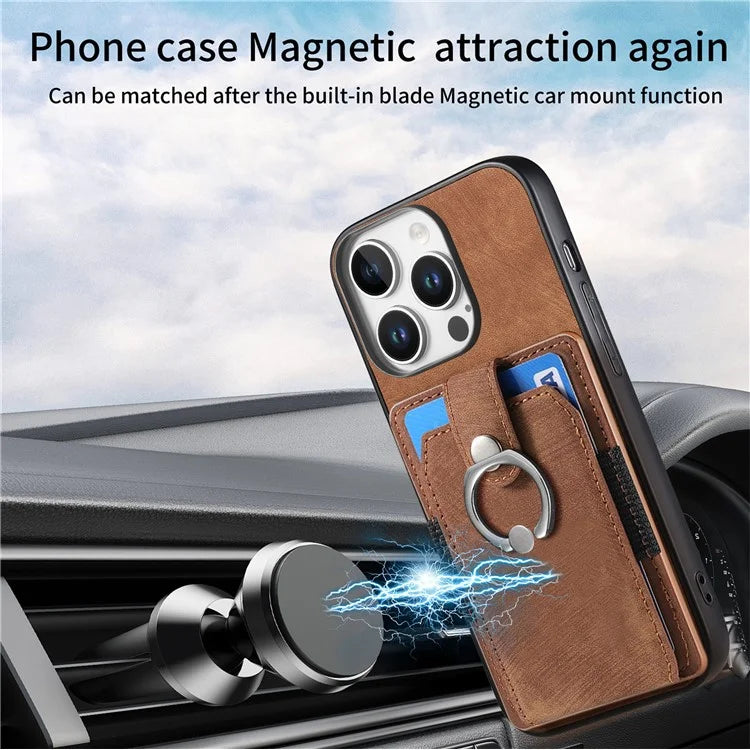 D2 for iPhone 16 Pro Case Kickstand Leather+TPU Non-Slip Protective Cover Card Slots