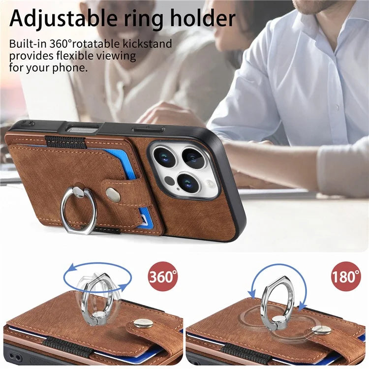 D2 for iPhone 16 Pro Case Kickstand Leather+TPU Non-Slip Protective Cover Card Slots
