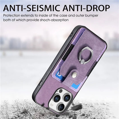 D2 for iPhone 16 Pro Max Case Kickstand Leather+TPU Non-Slip Protective Cover Card Slots