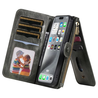 KT Multi-Functional Series-3 For iPhone 16 Pro Max Phone Case PU Leather Zipper Wallet Detachable Cover