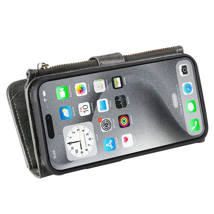 KT Multi-Functional Series-3 For iPhone 16 Pro Max Phone Case PU Leather Zipper Wallet Detachable Cover