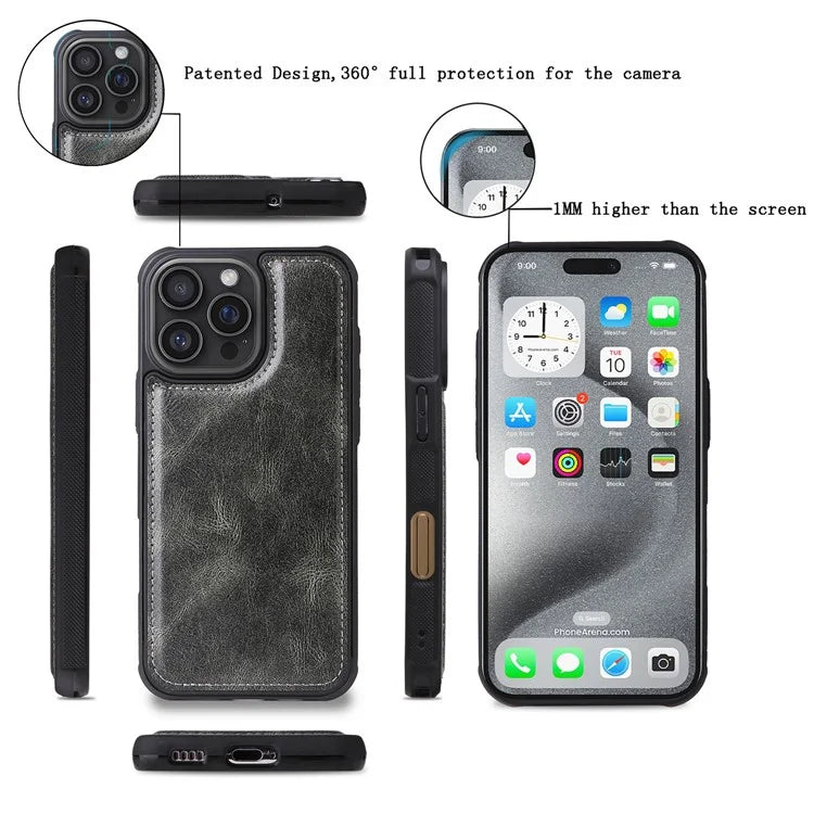 KT Multi-Functional Series-3 For iPhone 16 Pro Max Phone Case PU Leather Zipper Wallet Detachable Cover