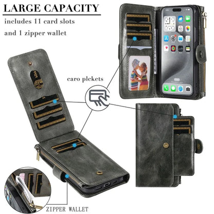 KT Multi-Functional Series-3 For iPhone 16 Pro Max Phone Case PU Leather Zipper Wallet Detachable Cover