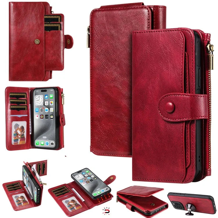 KT Multi-Functional Series-3 For iPhone 16 Pro Max Phone Case PU Leather Zipper Wallet Detachable Cover
