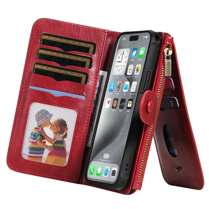 KT Multi-Functional Series-3 For iPhone 16 Pro Max Phone Case PU Leather Zipper Wallet Detachable Cover