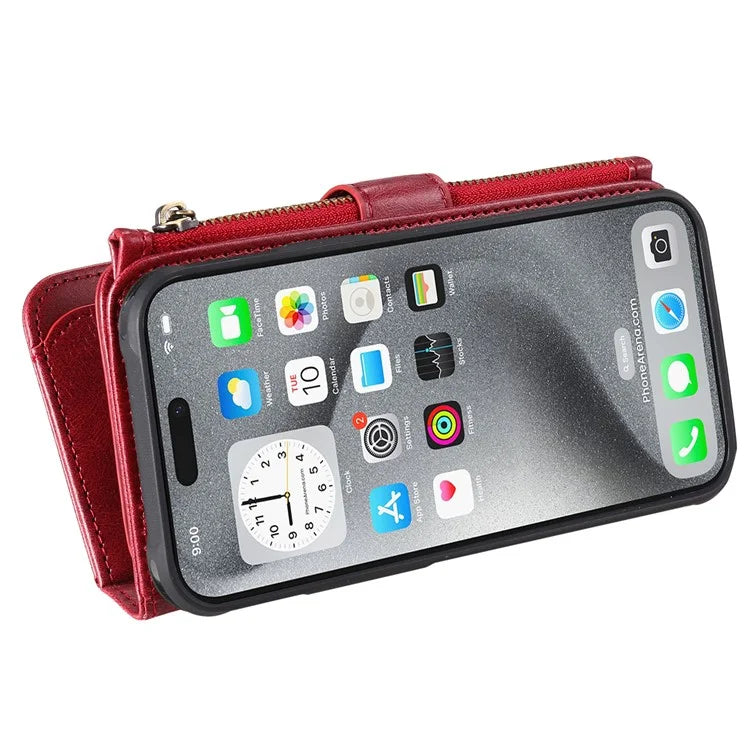 KT Multi-Functional Series-3 For iPhone 16 Pro Max Phone Case PU Leather Zipper Wallet Detachable Cover