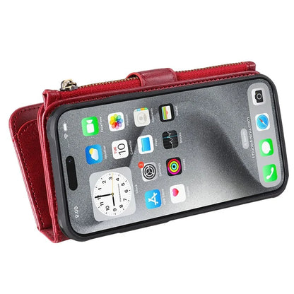 KT Multi-Functional Series-3 For iPhone 16 Pro Max Phone Case PU Leather Zipper Wallet Detachable Cover