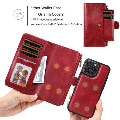 KT Multi-Functional Series-3 For iPhone 16 Pro Max Phone Case PU Leather Zipper Wallet Detachable Cover