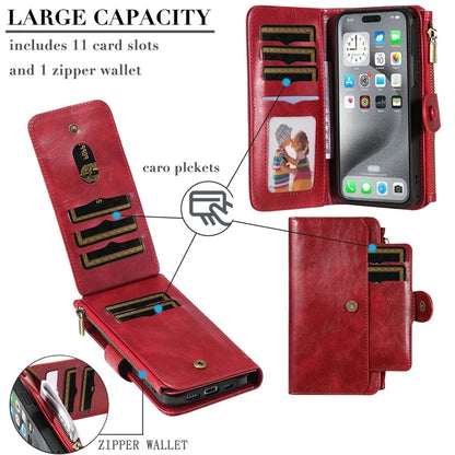 KT Multi-Functional Series-3 For iPhone 16 Pro Max Phone Case PU Leather Zipper Wallet Detachable Cover
