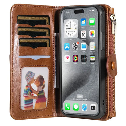 KT Multi-Functional Series-3 For iPhone 16 Pro Max Phone Case PU Leather Zipper Wallet Detachable Cover