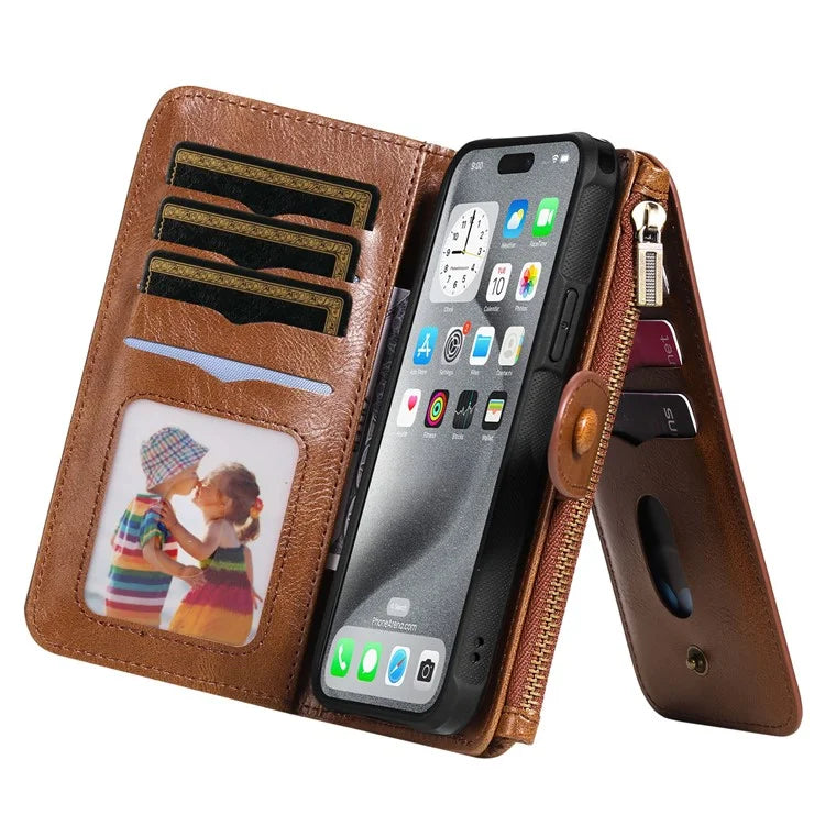 KT Multi-Functional Series-3 For iPhone 16 Pro Max Phone Case PU Leather Zipper Wallet Detachable Cover