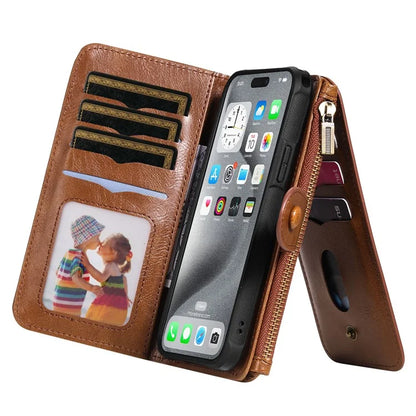 KT Multi-Functional Series-3 For iPhone 16 Pro Max Phone Case PU Leather Zipper Wallet Detachable Cover