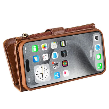 KT Multi-Functional Series-3 For iPhone 16 Pro Max Phone Case PU Leather Zipper Wallet Detachable Cover