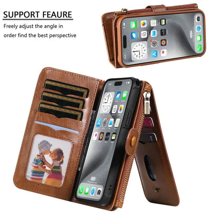 KT Multi-Functional Series-3 For iPhone 16 Pro Max Phone Case PU Leather Zipper Wallet Detachable Cover