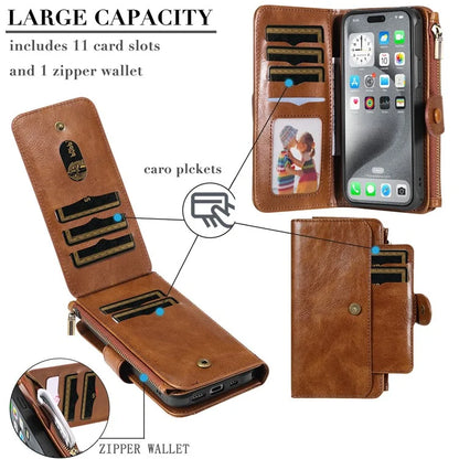 KT Multi-Functional Series-3 For iPhone 16 Pro Max Phone Case PU Leather Zipper Wallet Detachable Cover