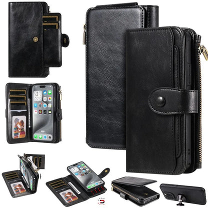 KT Multi-Functional Series-3 For iPhone 16 Pro Max Phone Case PU Leather Zipper Wallet Detachable Cover