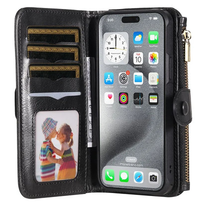 KT Multi-Functional Series-3 For iPhone 16 Pro Max Phone Case PU Leather Zipper Wallet Detachable Cover