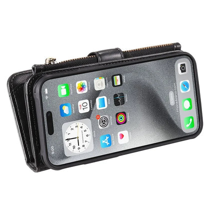 KT Multi-Functional Series-3 For iPhone 16 Pro Max Phone Case PU Leather Zipper Wallet Detachable Cover