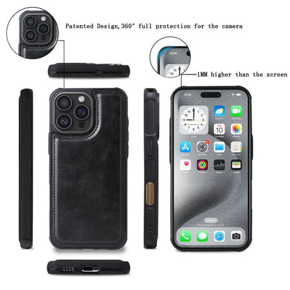 KT Multi-Functional Series-3 For iPhone 16 Pro Max Phone Case PU Leather Zipper Wallet Detachable Cover