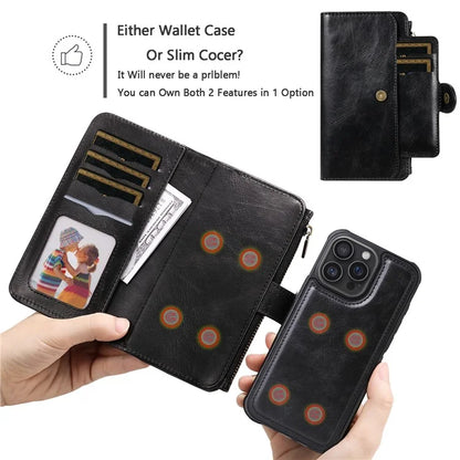 KT Multi-Functional Series-3 For iPhone 16 Pro Max Phone Case PU Leather Zipper Wallet Detachable Cover