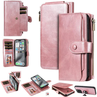 KT Multi-Functional Series-3 For iPhone 16 Pro Max Phone Case PU Leather Zipper Wallet Detachable Cover