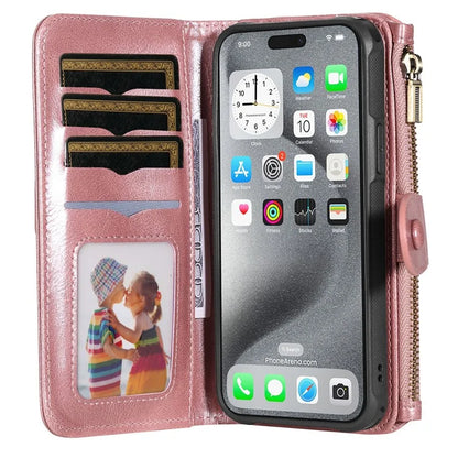 KT Multi-Functional Series-3 For iPhone 16 Pro Max Phone Case PU Leather Zipper Wallet Detachable Cover