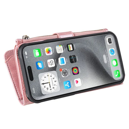 KT Multi-Functional Series-3 For iPhone 16 Pro Max Phone Case PU Leather Zipper Wallet Detachable Cover