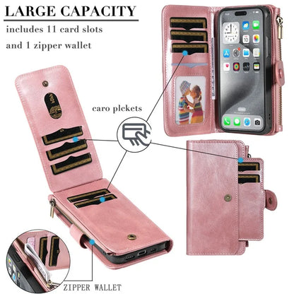 KT Multi-Functional Series-3 For iPhone 16 Pro Max Phone Case PU Leather Zipper Wallet Detachable Cover